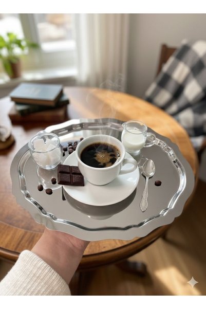 CieS 6-Piece Silver Luxury Stainless Oval Coffee and Presentation Tray