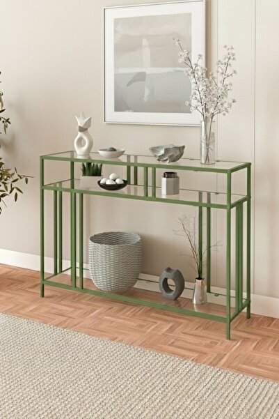 DEKOPRATİK Venedik Mint Yeşili Şeffaf Camlı Dresuar Kahve Köşesi Dekoratif Ra...