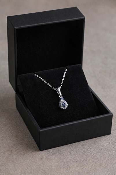 Silver Nazar boncugu motifli zarif 925 ayar gümüş damla kolye