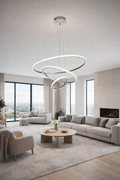 TREND KAFKAS VEGA KROM Modern LED Sarkıt Avize – 3 Halkalı Tasarım