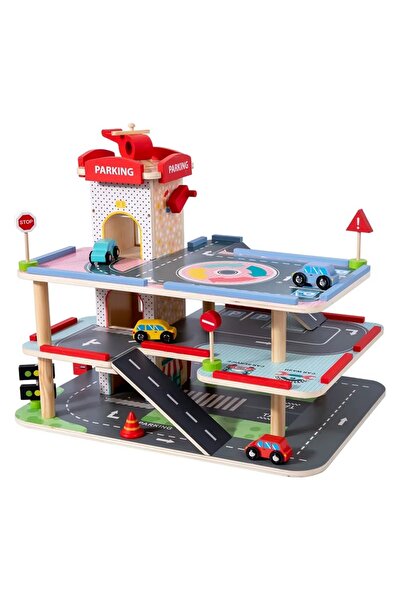 tinymaya Ahşap Eğitici 4 Katlı Asansörlü Otopark, Çocuk Oyun Garajı