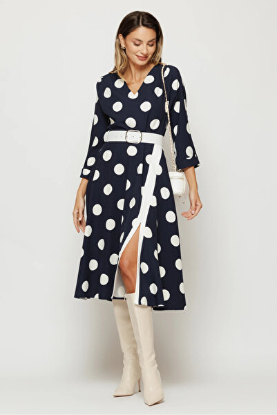 Ejolie Navy blue Nolia dress with Polka Dot