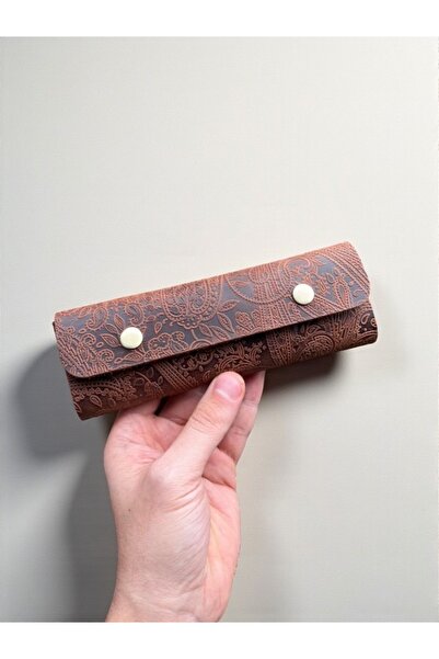 TeriArte Patterned Leather Pen Holder, Genuine Leather Small Pencil Case – Bu...