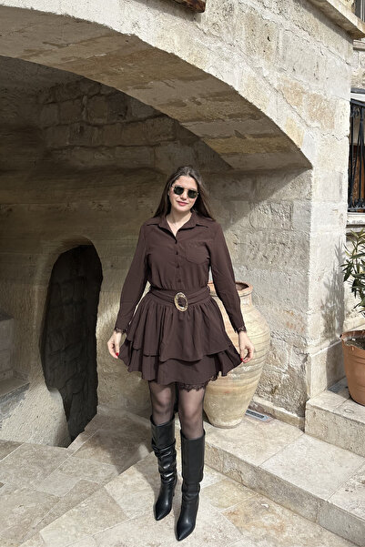 Sorridi Lace Detailed Belted Shirt Collar Dress