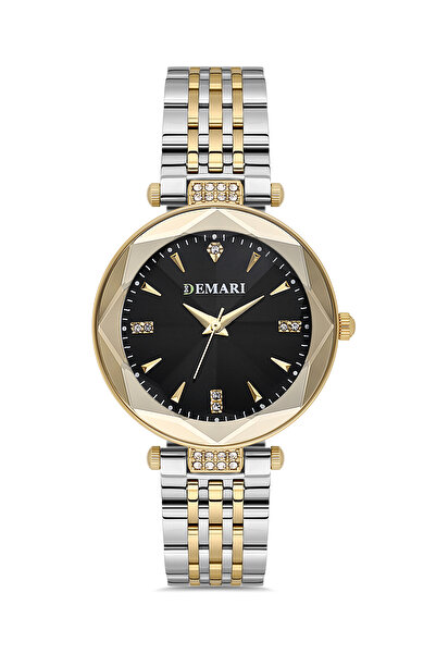 DEMARİ Women's Wristwatch Quartz Movement Silver & Gold Steel Band, Black Dia...