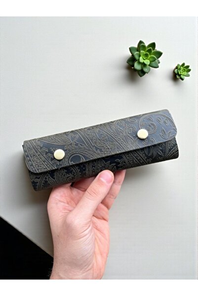 TeriArte Patterned Leather Pen Holder, Genuine Leather Small Pencil Case – Bu...