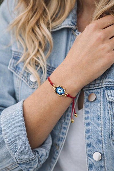 NevoAccessory Nazar Beaded Miyuki Adjustable Red String Bracelet