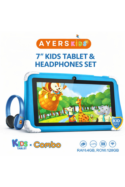 Ayers 7 İnç Çocuk Tableti 4GB RAM 128GB Kılıflı, Ebeveyn Kontrollü, Eğitici O...