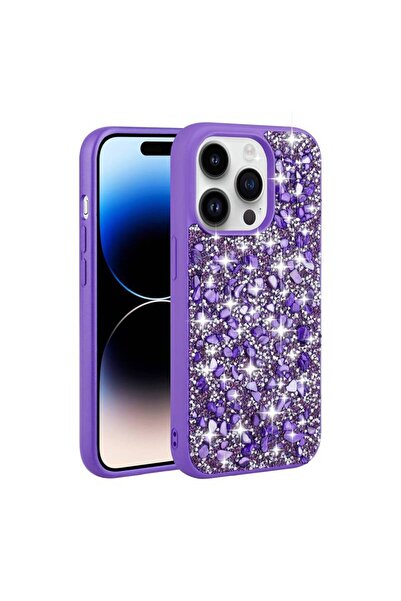 Paladyum Case غطاء لينيا باللون الأرجواني اللامع متوافق مع هاتف آيفون 14 برو