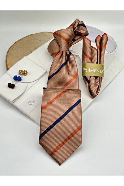 Gutiero Κλασική γραβάτα με ριγέ μαντήλι βιζόν