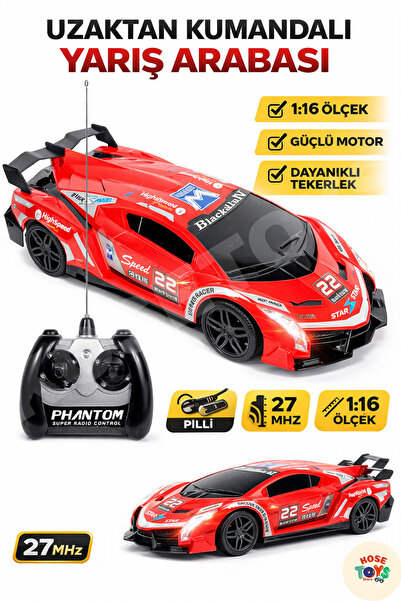 kosetoys Uzantan Kumandalı Yarış Arabası (24 cm) 27Mhz Kırmızı