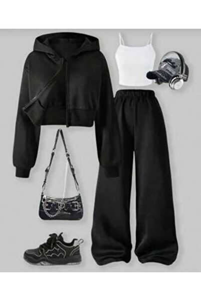 Kids Baskısız 3lü siyah mevsimlik takım