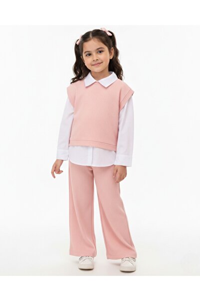 VOY KİDS Girl's Thin Seasonal Sweater and Shirt Set, Stylish Top and Bottom S...