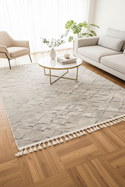halıcı erkan Kilim Modern Kaymaz Taban Yıkanabilir Özel Ölçü Kesim Açık Gri S...