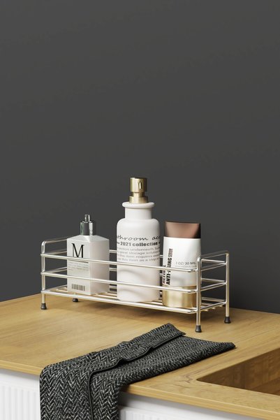 Hill Homes Chrome Silver Bathroom Shelf Organizer Organizer Rack Cosmetic Jewelry Stand Bathroom Basket