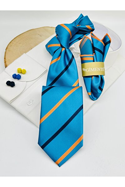 Gutiero ربطة عنق كلاسيكية مع منديل مخطط باللون الأزرق