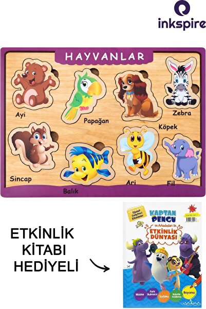inkspire Ahşap Puzzle Hayvanlar 1 Adet Sök Tak Ahşap Yap Boz Arkası Yazı Taht...
