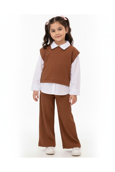 VOY KİDS Girl's Thin Seasonal Sweater and Shirt Set, Stylish Top and Bottom S...