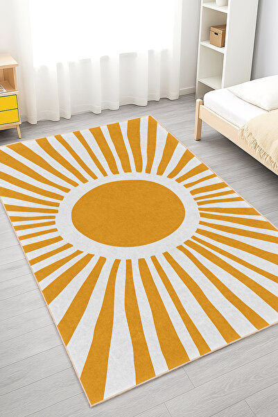 Home Canlı Sarı Güneş Desenli Yıkanabilir Kaymaz Taban Halı