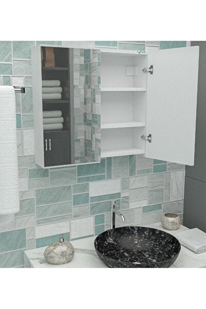 DZGN HOME 2 Aynalı Banyo Lavabo Üst Dolap (AYNALI-KULPSUZ) 60 x 60 cm - Beyaz