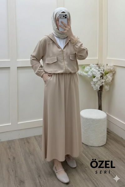 Mogi Butik Hooded Pocket Detailed Hijab Women's Woven Skirt Set 3160 - Specia...