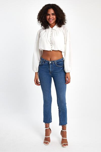 ihraç pazarı بلوزة قطنية 100% بأكمام بالون وأزرار، بلوزة قطنية فاخرة