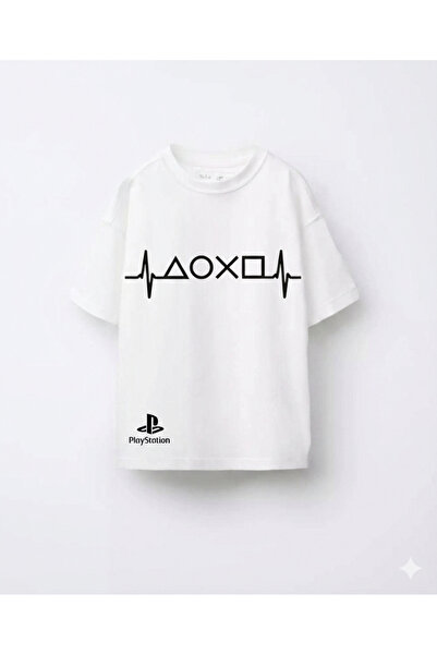 ALYAKİDS Boy's Playstation Heartbeat White Cotton Short Sleeve T-Shirt
