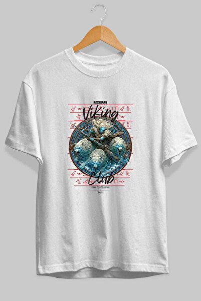 Ankhises Skadi Front Printed White Oversize T-Shirt Men's Women's Cotton Crew...