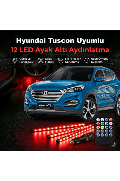 STS Oto Aksesuar Hyundai Tuscon Uyumlu RGB Ayak Altı LED 12 Led Kumandalı Müz...