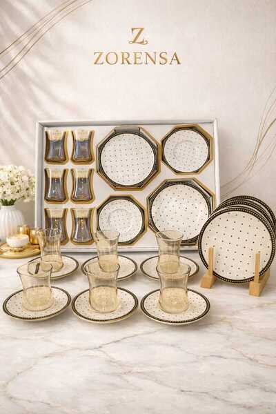 ZORENSA 18 Parça Premium Çay & İkram Seti – Şık Sunum Takımı