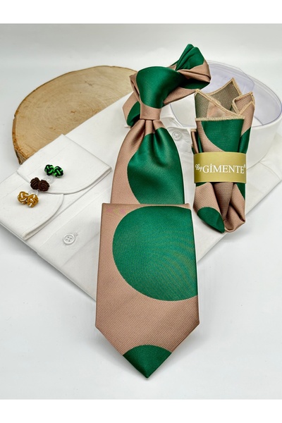 Gutiero Mink Green Polka Dot Classic Tie with Handkerchief