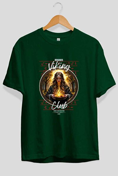 Ankhises Tricou Viking Mythology 17 cu imprimeu frontal verde supradimensiona...