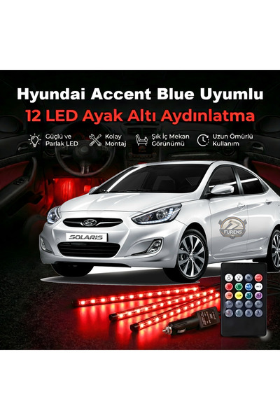 STS Oto Aksesuar Hyunda Accent Blue Uyumlu RGB Ayak Altı LED 12 Led Kumandalı...