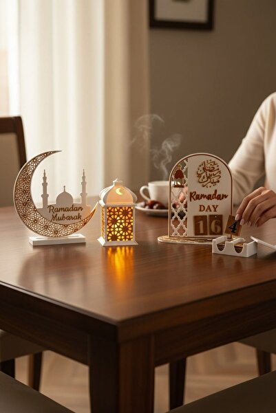 KUKO DESIGN Ramazan Dekorasyon Seti 3’lü Ramazan Feneri- Ay Yıldız ve Gün Say...