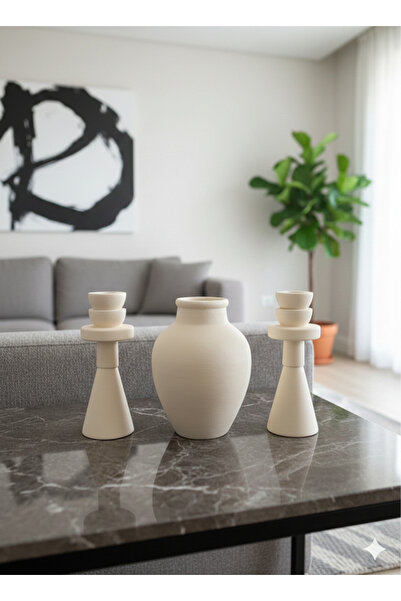 BHR Dokulu Tasarım Küp Vazo ve Şamdan seti | El yapımı | dekoratif | 18 cm | ...