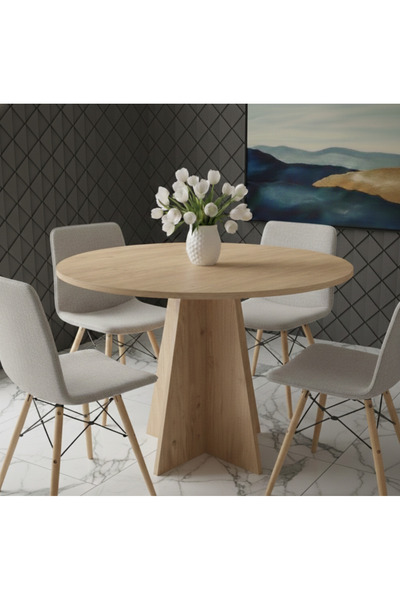 OlcayAksesuar Yıldız İnce Model 90 cm Çaplı (SANDALYE YOK) Yuvarlak Mutfak Ma...