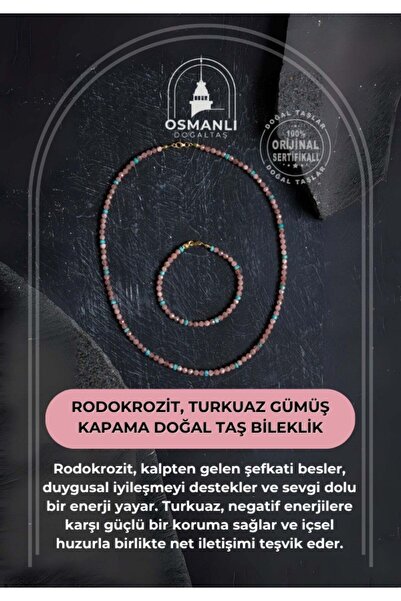akfeda مجموعة أحجار كريمة طبيعية من الروdochrozite، تركواز فضي معتمد