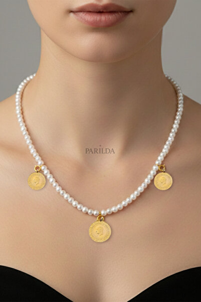 Parılda Ziynet Gold Compatible 6mm Pearl Necklace - Triple