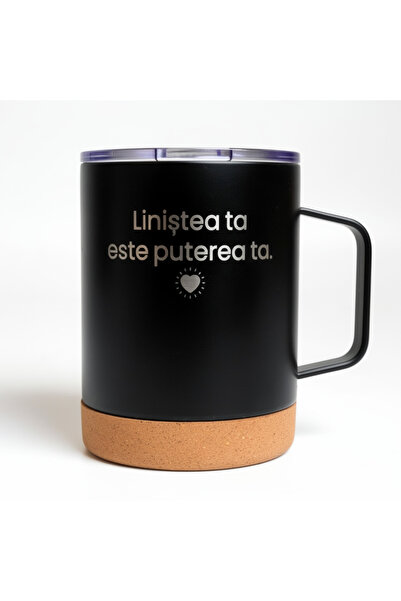 OEM Metal thermos mug, 350 ml, matte black, with cork base, with message "You...
