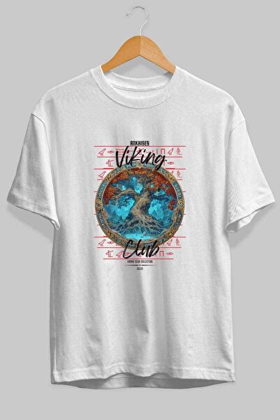 Ankhises Tricou Yggdrasil cu imprimeu frontal, alb, supradimensionat, pentru ...