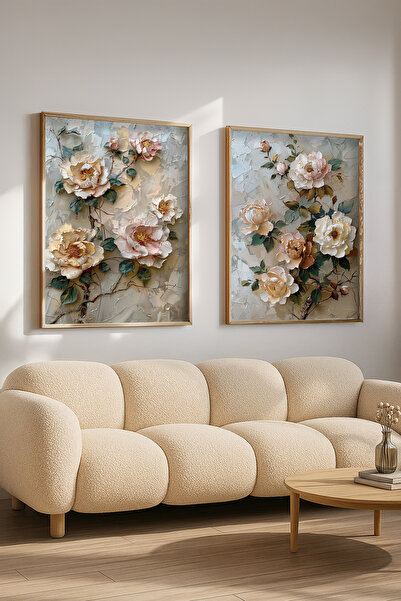 STARYUNA Wooden Framed Soft Floral Themed Double Painting Set Yuna533