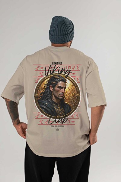Ankhises Viking Mythology 2 Back Printed Beige Oversize T-Shirt Men Women Cot...