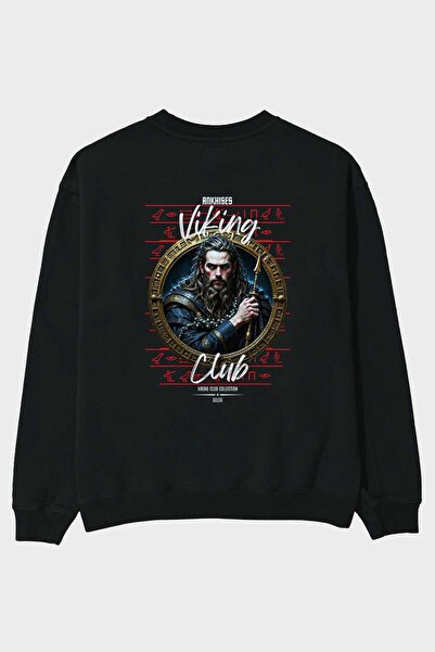 Ankhises Seria Mitologia Vikingă 12 Hanorac negru supradimensionat cu imprime...