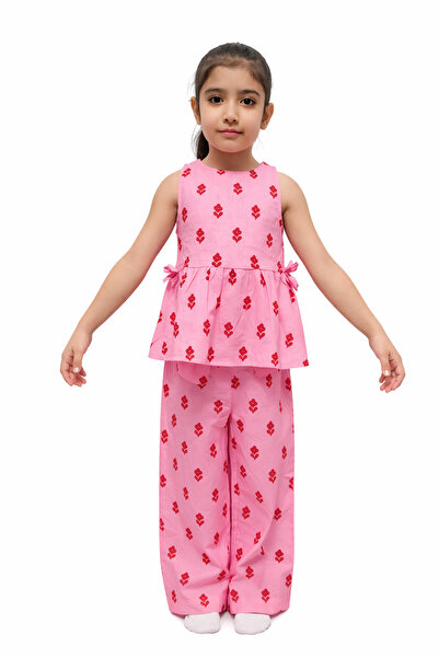 RAZENCİ طقم مكون من قطعتين بنمط زهور وردية للفتيات