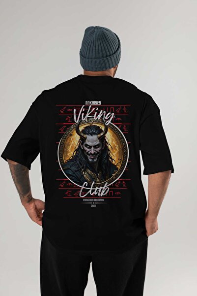 Ankhises Loke 1 Back Printed Black Oversize T-Shirt Men's Women's Cotton Crew...