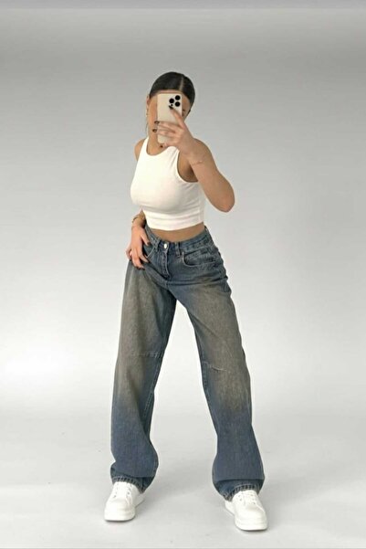 NWC Tropi Light Tint Buckle Detailed Loose Fit Wide Leg Comfortable Baggy Jea...