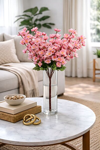 BUSERİSE 1 Adet Yapay Bahar Dalı Japon Kiraz Çiçeği – Pembe 9 Dallı Çiçek, Ev...