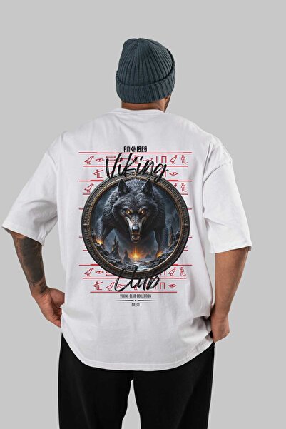 Ankhises Viking Mythology 28 Back Printed White Oversize T-Shirt Men Women Co...