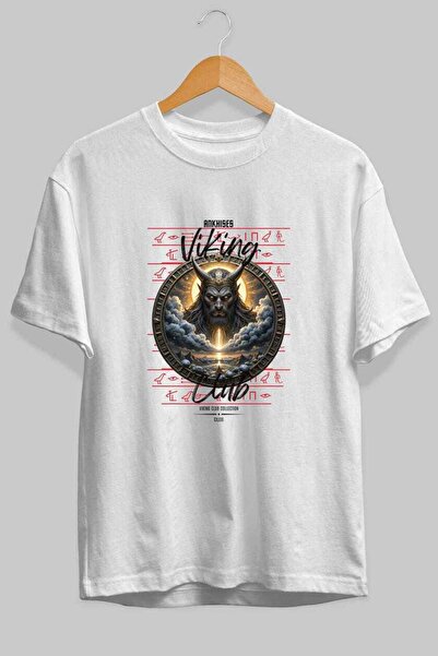 Ankhises Tricou Viking Mythology 9 cu imprimeu frontal, alb, supradimensionat...