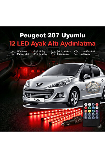 STS Oto Aksesuar Peugeot 207 Uyumlu RGB Ayak Altı LED 12 Led Kumandalı Müzik ...